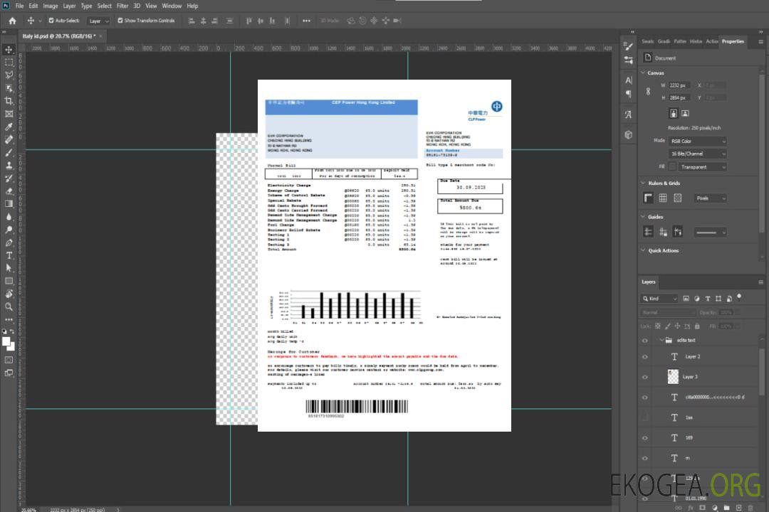 Facture commerciale de services publics de CLP Power Hong Kong Limited, SCR template